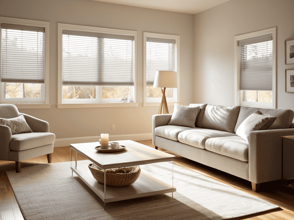 Harmonizing Window Treatments in living room