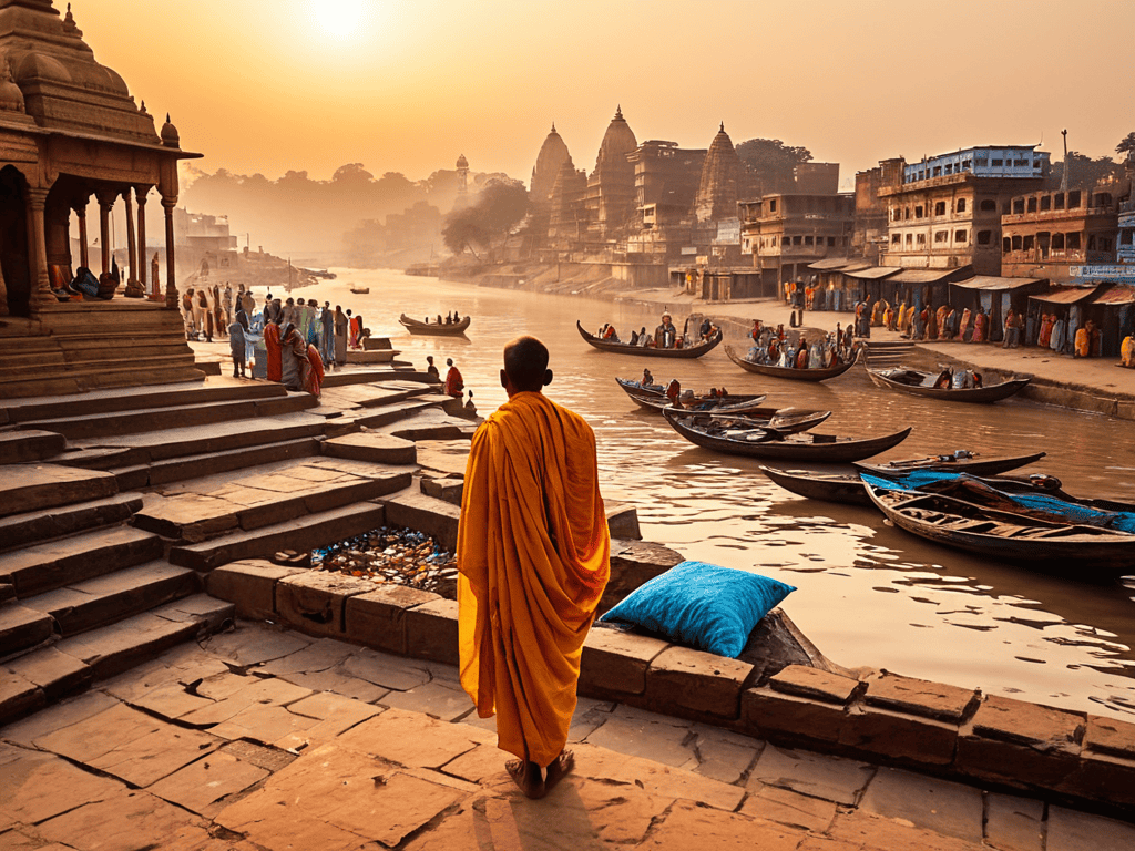 Dipping into the Ganges river scene
